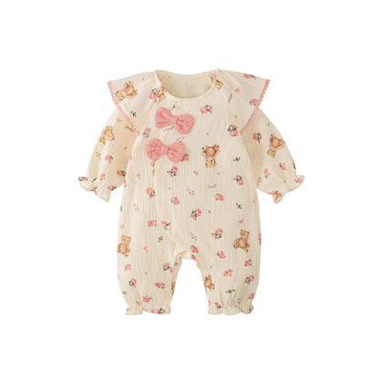 MyKids-USA® Baby Girls Flowers and Teddy Pattern Butterfly Bows Attached Romper