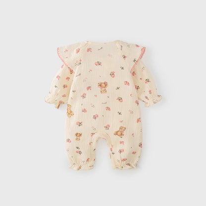 MyKids-USA® Baby Girls Flowers and Teddy Pattern Butterfly Bows Attached Romper