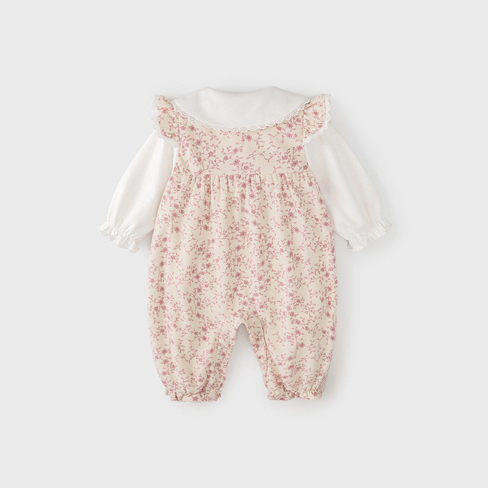 MyKids-USA® Baby Girls Flowers Pattern Single Breasted Romper with Cute Collar