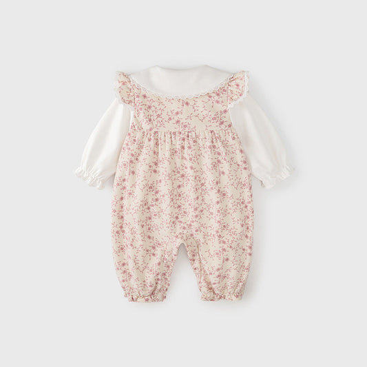 MyKids-USA® Autumn Arrival Baby Girls Flowers Pattern Single Breasted Romper with Cute Collar