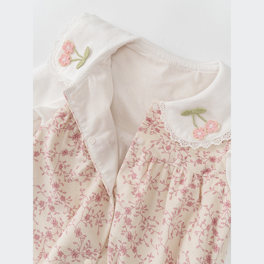 MyKids-USA® Baby Girls Flowers Pattern Single Breasted Romper with Cute Collar