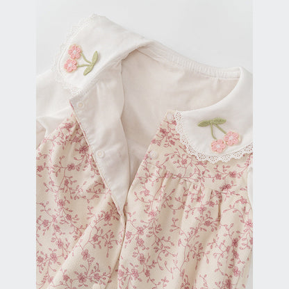 MyKids-USA® Baby Girls Flowers Pattern Single Breasted Romper with Cute Collar