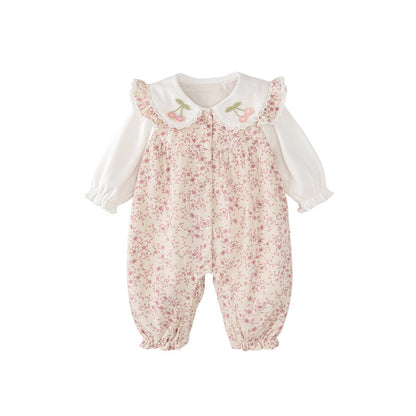 MyKids-USA® Baby Girls Flowers Pattern Single Breasted Romper with Cute Collar