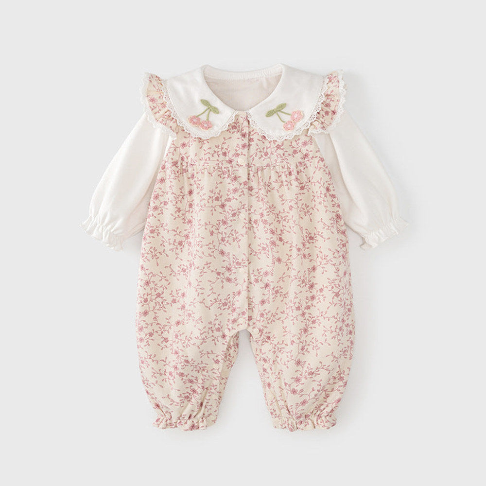 MyKids-USA® Baby Girls Flowers Pattern Single Breasted Romper with Cute Collar