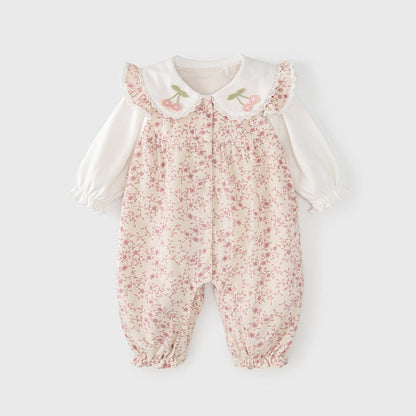 MyKids-USA® Baby Girls Flowers Pattern Single Breasted Romper with Cute Collar