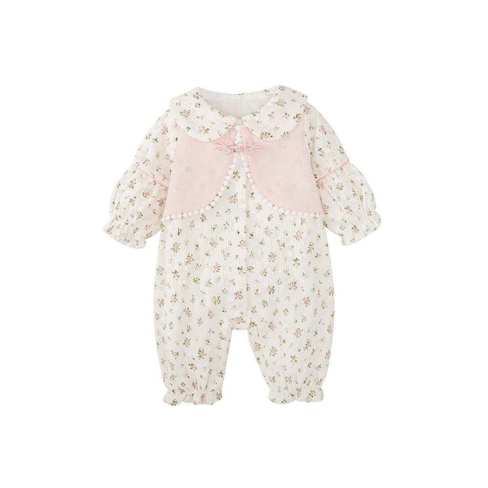 MyKids-USA® Baby Girls Flowers Pattern Single Breasted Romper with Cute Collar