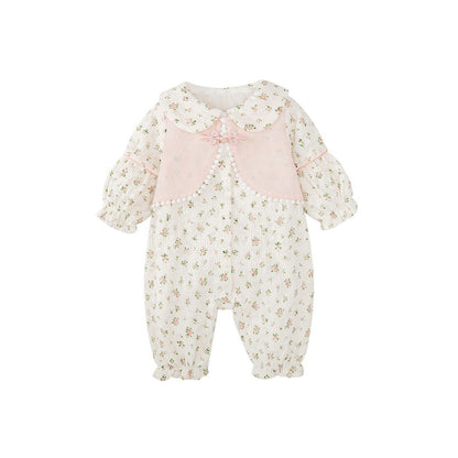 MyKids-USA® Baby Girls Flowers Pattern Single Breasted Romper with Cute Collar