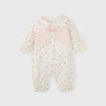 MyKids-USA® Baby Girls Flowers Pattern Single Breasted Romper with Cute Collar