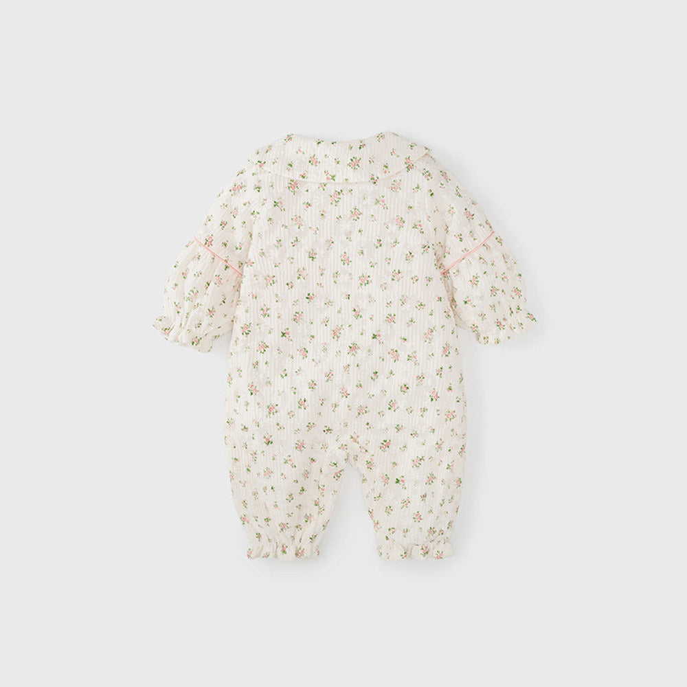 MyKids-USA® Baby Girls Flowers Pattern Single Breasted Romper with Cute Collar