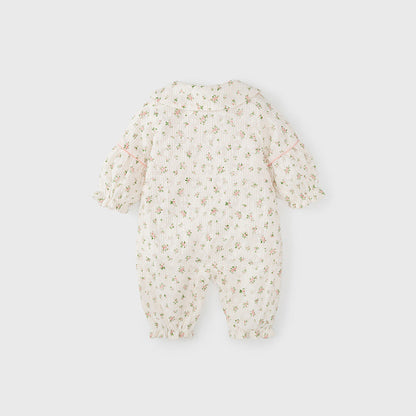 MyKids-USA® Baby Girls Flowers Pattern Single Breasted Romper with Cute Collar