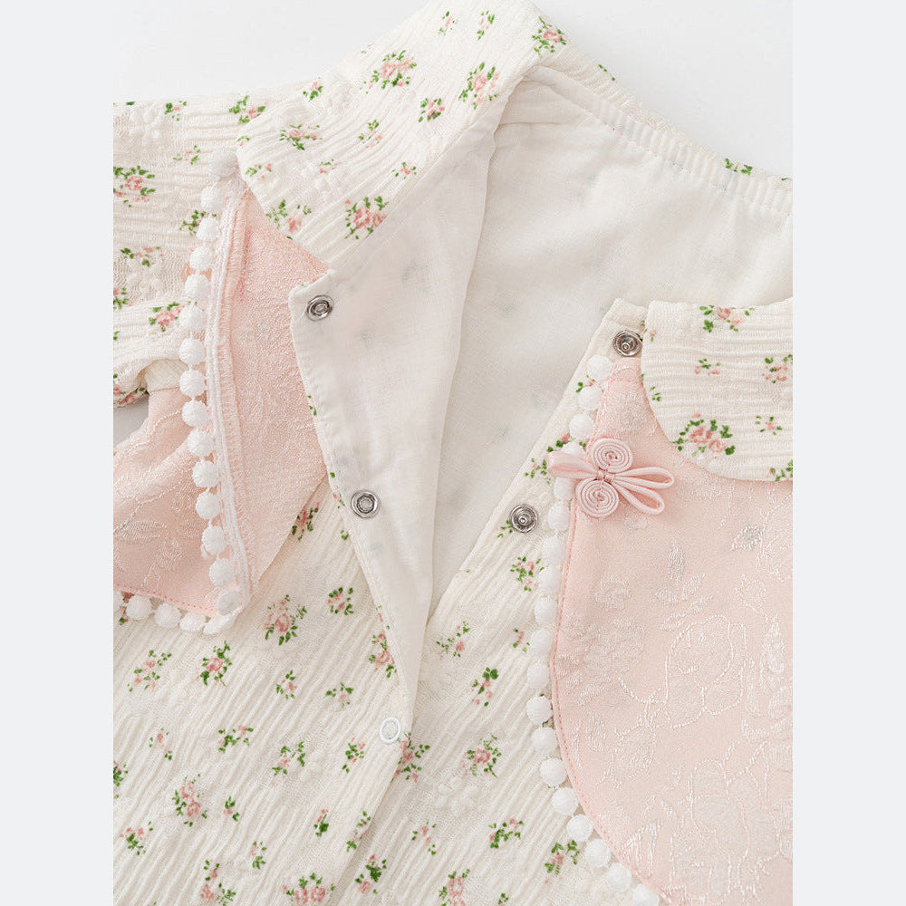 MyKids-USA® Baby Girls Flowers Pattern Single Breasted Romper with Cute Collar