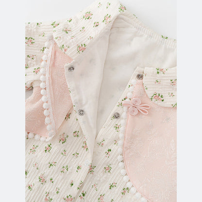 MyKids-USA® Baby Girls Flowers Pattern Single Breasted Romper with Cute Collar