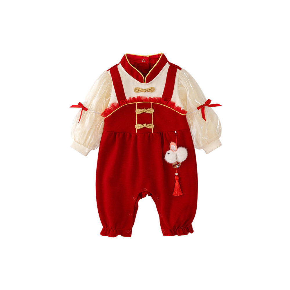MyKids-USA® Design Baby Girls Color Patchwork Stand Collar Romper with Butterfly Bows