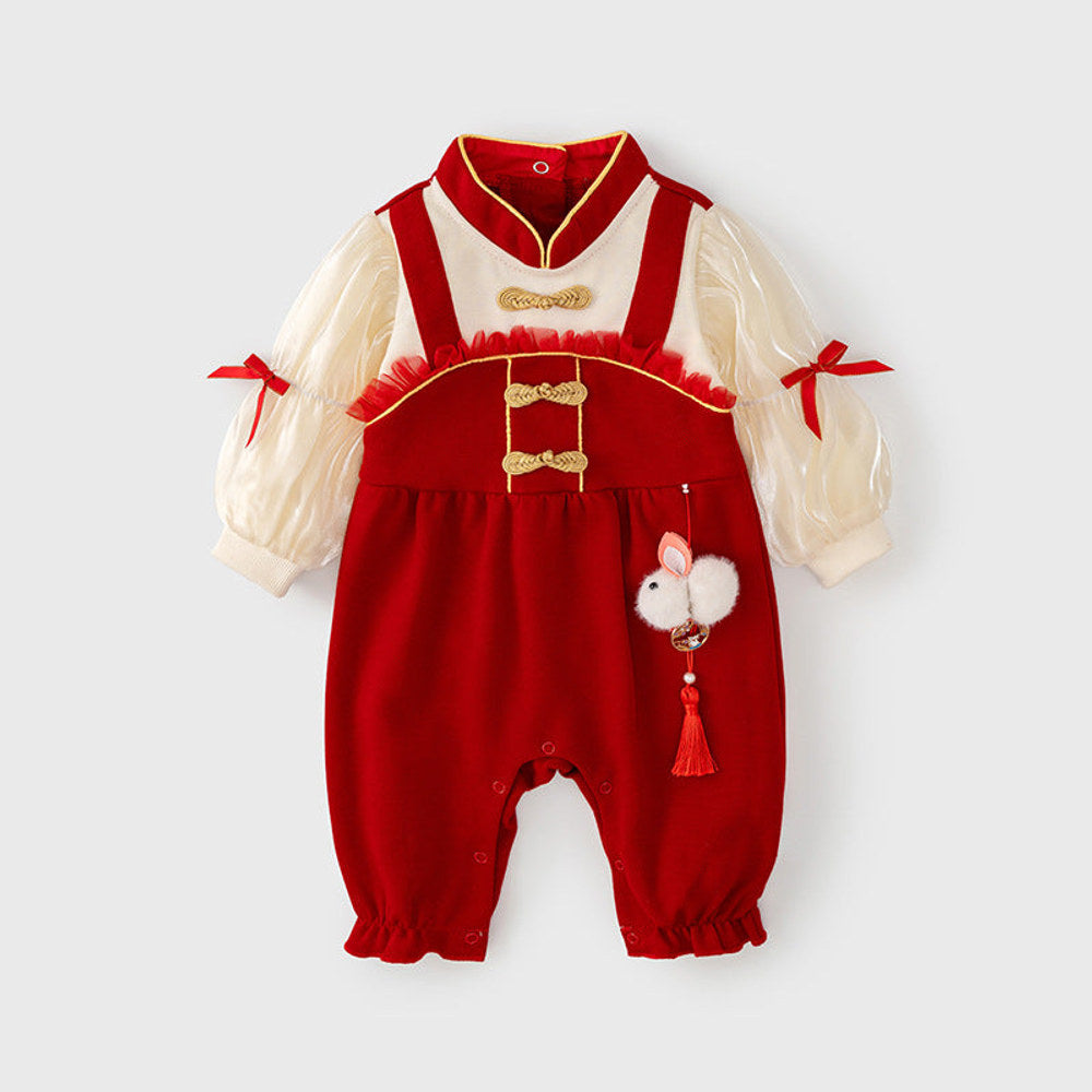 MyKids-USA® Design Baby Girls Color Patchwork Stand Collar Romper with Butterfly Bows