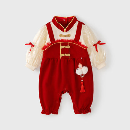 MyKids-USA® Design Baby Girls Color Patchwork Stand Collar Romper with Butterfly Bows