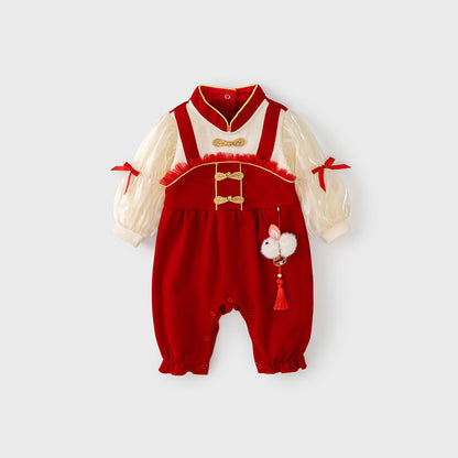 MyKids-USA® Design Baby Girls Color Patchwork Stand Collar Romper with Butterfly Bows