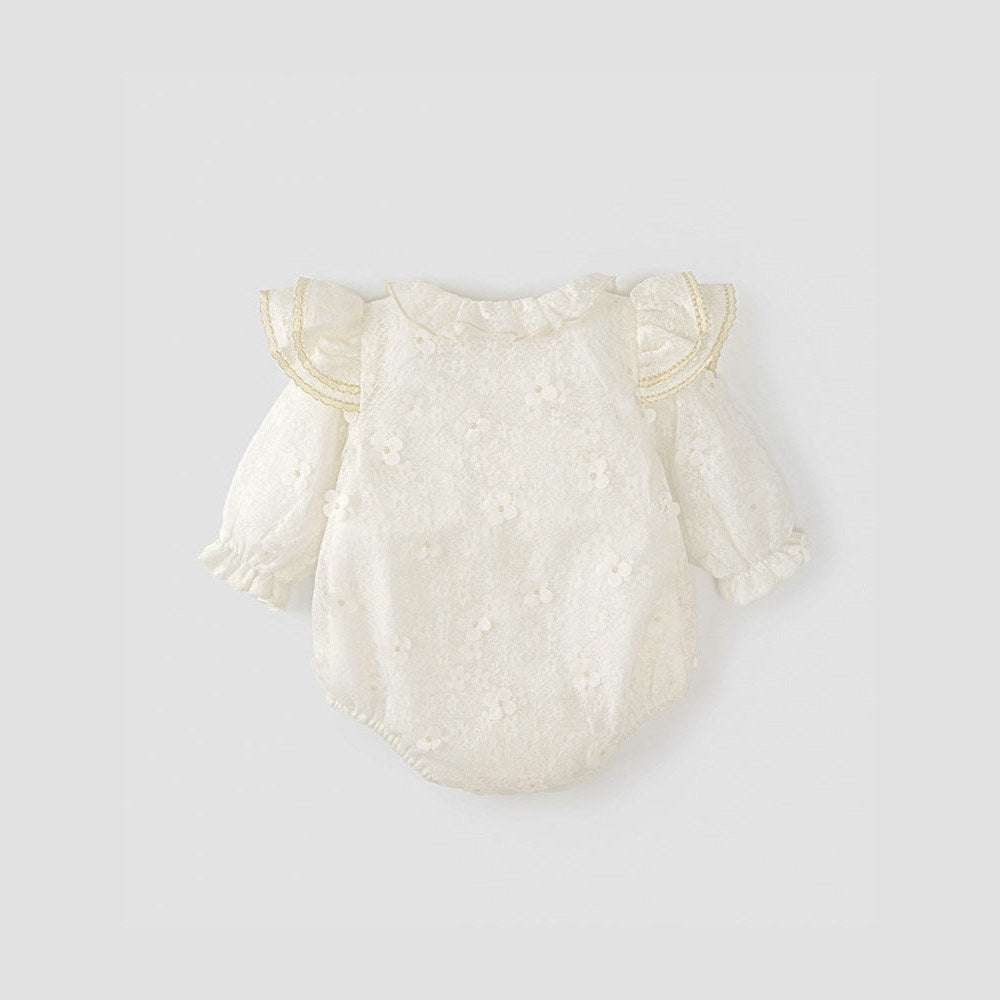 MyKids-USA® Solid Color Baby Girls Flowers Pattern Long Sleeves bodysuit with Princess Collar and Hat