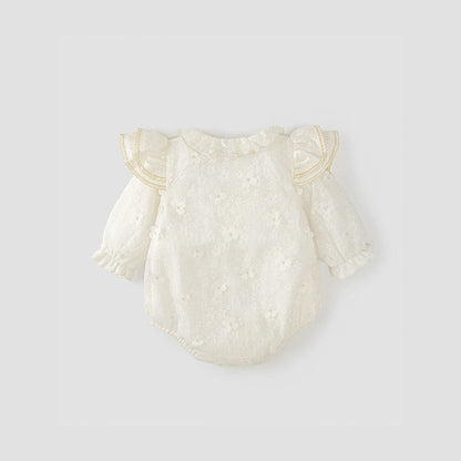 MyKids-USA® Solid Color Baby Girls Flowers Pattern Long Sleeves bodysuit with Princess Collar and Hat