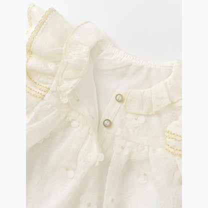MyKids-USA® Solid Color Baby Girls Flowers Pattern Long Sleeves bodysuit with Princess Collar and Hat