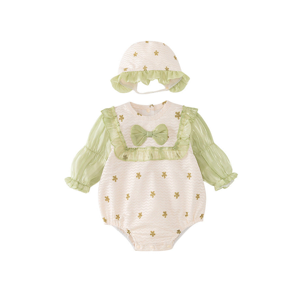 MyKids-USA® Baby Girls Flowers Pattern Long Sleeves Lace Patchwork bodysuit with Hat