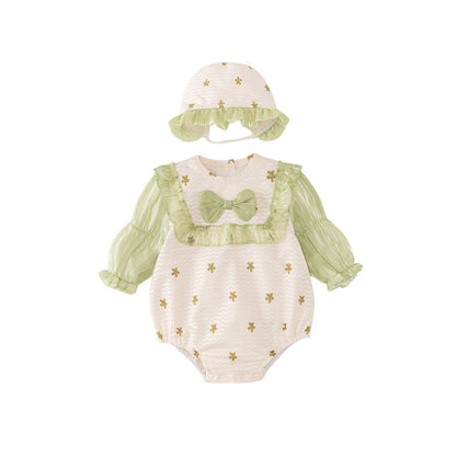 MyKids-USA® Baby Girls Flowers Pattern Long Sleeves Lace Patchwork bodysuit with Hat