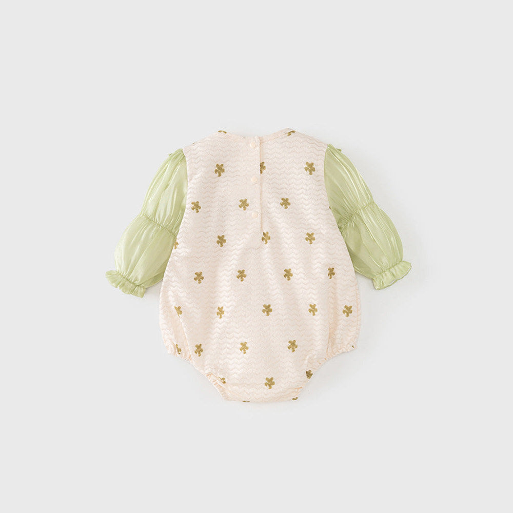 MyKids-USA® Baby Girls Flowers Pattern Long Sleeves Lace Patchwork bodysuit with Hat