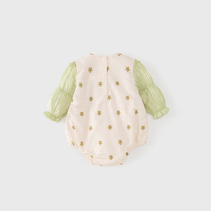 MyKids-USA® Baby Girls Flowers Pattern Long Sleeves Lace Patchwork bodysuit with Hat