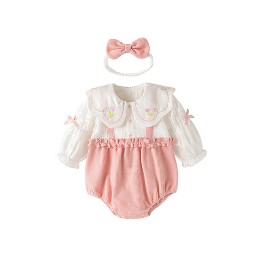 MyKids-USA® Baby Girls Flowers Pattern Embroidery Collar Color Patchwork bodysuit