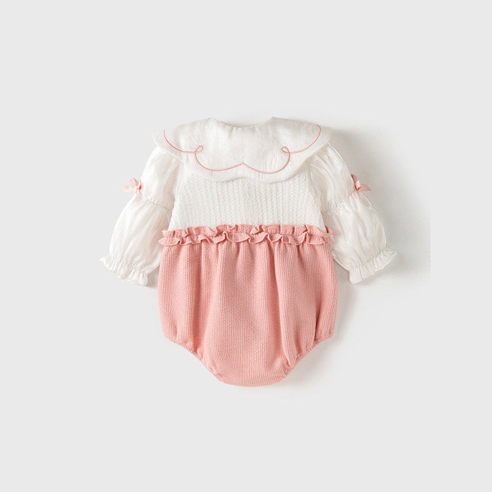 MyKids-USA® Baby Girls Flowers Pattern Embroidery Collar Color Patchwork bodysuit