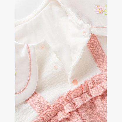 MyKids-USA® Baby Girls Flowers Pattern Embroidery Collar Color Patchwork bodysuit
