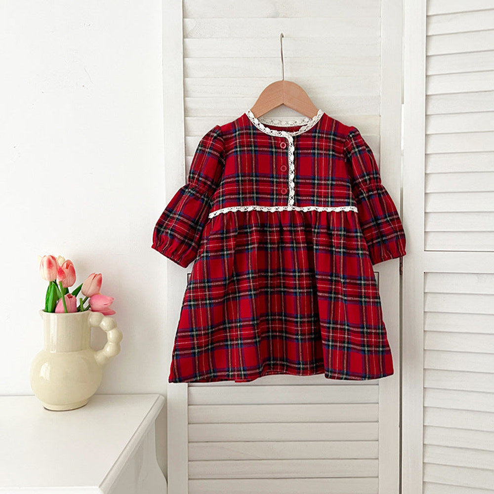 MyKids-USA® Vintage English Plaid Baby Kids Girls Ruffle Neck bodysuit or Dress – Princess Sister Matching