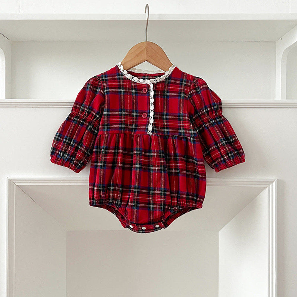 MyKids-USA® Vintage English Plaid Baby Kids Girls Ruffle Neck bodysuit or Dress – Princess Sister Matching