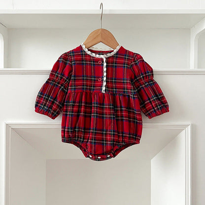 MyKids-USA® Vintage English Plaid Baby Kids Girls Ruffle Neck bodysuit or Dress – Princess Sister Matching