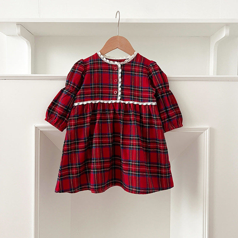 MyKids-USA® Vintage English Plaid Baby Kids Girls Ruffle Neck bodysuit or Dress – Princess Sister Matching