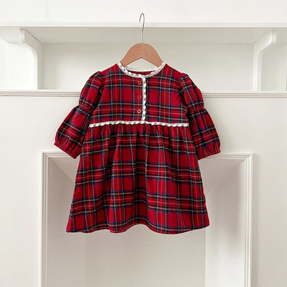 MyKids-USA® Vintage English Plaid Baby Kids Girls Ruffle Neck bodysuit or Dress – Princess Sister Matching