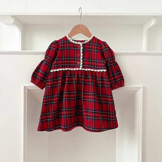 MyKids-USA® Vintage English Plaid Baby Kids Girls Ruffle Neck bodysuit or Dress – Princess Sister Matching