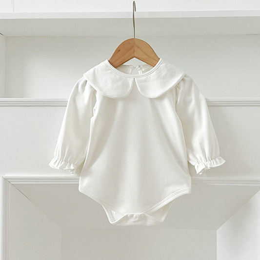 MyKids-USA® Baby Girls Long Sleeves Solid Color Peter Pan Collar White bodysuit