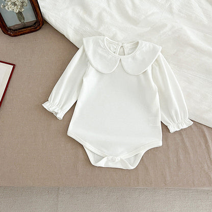 MyKids-USA® Baby Girls Long Sleeves Solid Color Peter Pan Collar White bodysuit