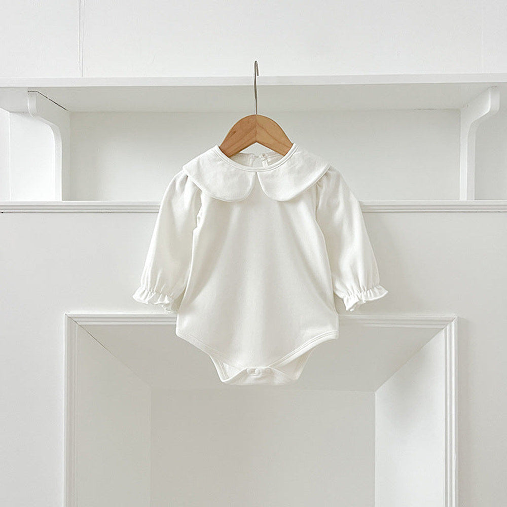 MyKids-USA® Baby Girls Long Sleeves Solid Color Peter Pan Collar White bodysuit