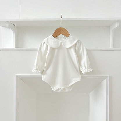 MyKids-USA® Baby Girls Long Sleeves Solid Color Peter Pan Collar White bodysuit