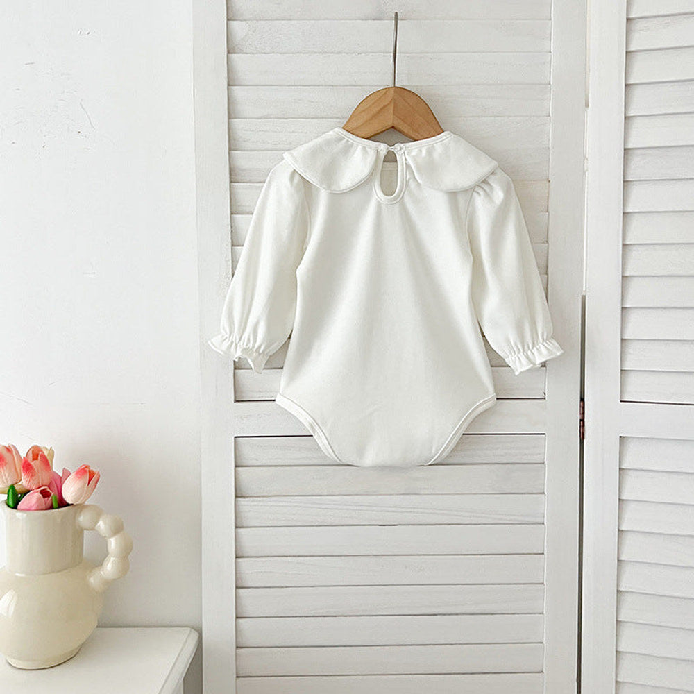 MyKids-USA® Baby Girls Long Sleeves Solid Color Peter Pan Collar White bodysuit