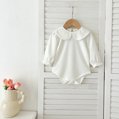 MyKids-USA® Baby Girls Long Sleeves Solid Color Peter Pan Collar White bodysuit