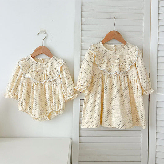 MyKids-USA® Dots Print Baby Kids Girls Crew Neck bodysuit and Dress – Princess Sister Matching Set
