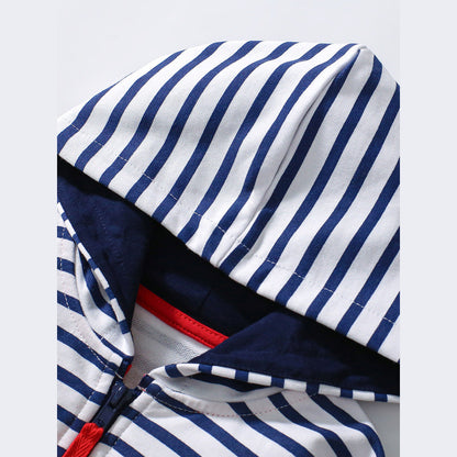 MyKids-USA® Baby Kids Girls Shark Pattern Pocketed Zip-up Striped Hoodie