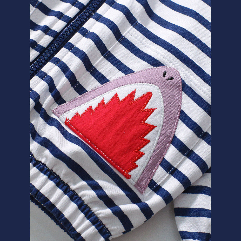 MyKids-USA® Baby Kids Girls Shark Pattern Pocketed Zip-up Striped Hoodie