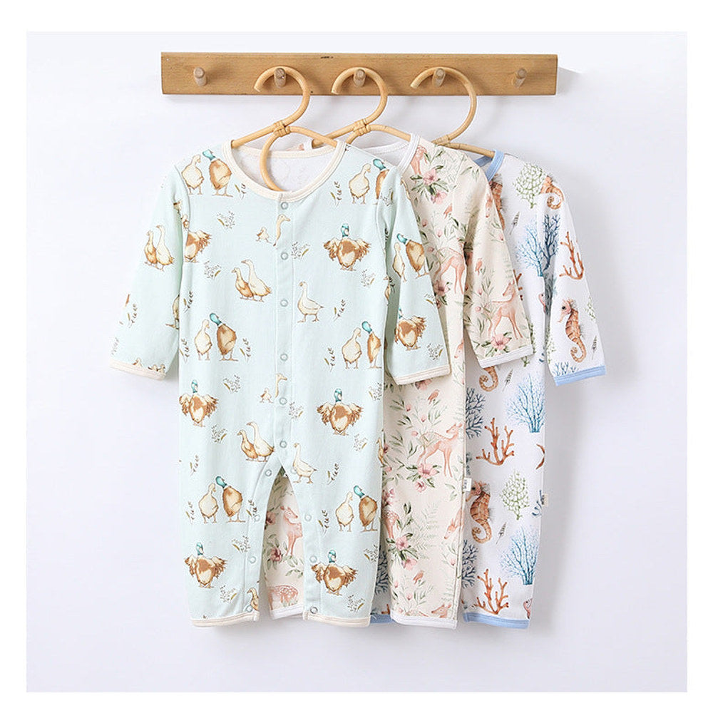 MyKids-USA® Baby Unisex Animals Pattern Long Sleeves Crew Neck Single Breasted Rompers