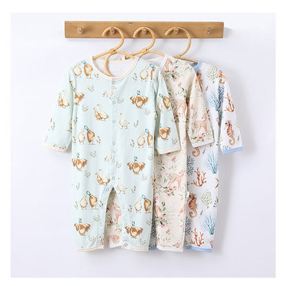 MyKids-USA® Baby Unisex Animals Pattern Long Sleeves Crew Neck Single Breasted Rompers