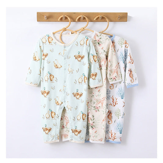 MyKids-USA® Autumn and Spring Arrival Baby Unisex Animals Pattern Long Sleeves Crew Neck Single Breasted Rompers