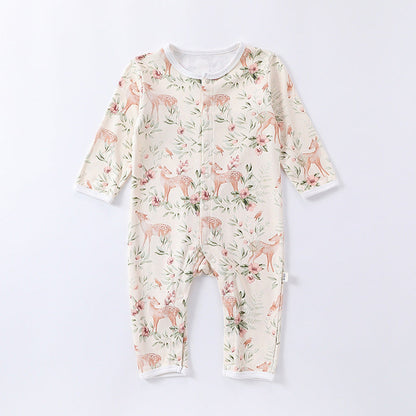 MyKids-USA® Baby Unisex Animals Pattern Long Sleeves Crew Neck Single Breasted Rompers