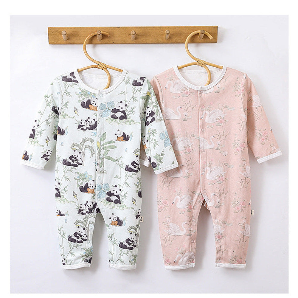 MyKids-USA® Baby Unisex Animals Pattern Long Sleeves Crew Neck Single Breasted Rompers